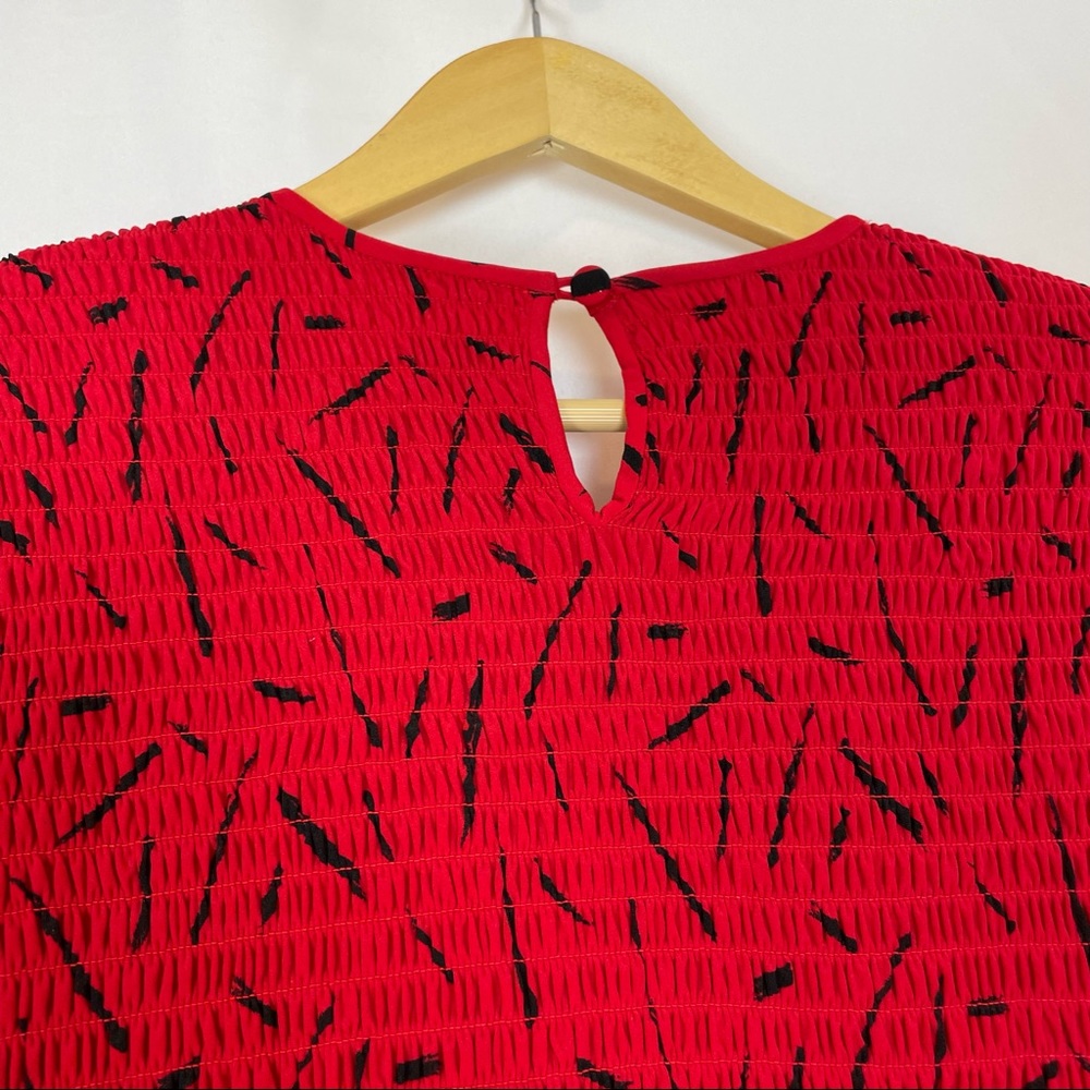 Vintage Ruched Dress Abstract Pattern Ruffled Waist Long Sleeves 90s Mom Style - Picture 4 of 6